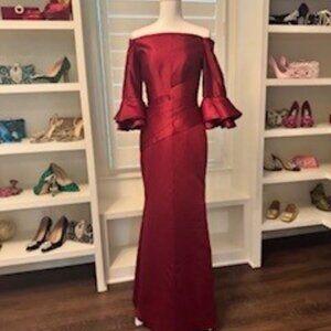 Off-Shoulder Red Satin Evening Gown or Mother Of The Bride Dress